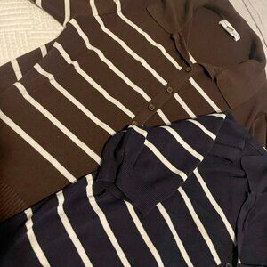 Ladies Size Medium Short Sleeve Shirts(2)-Free Assembly Brand, Stripe